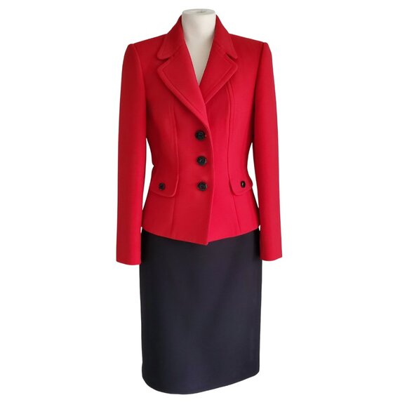 Tahari ASL Red Textured 3 Button Red Jacket & Black Textured Pencil Skirt Size 4 - Picture 1 of 16